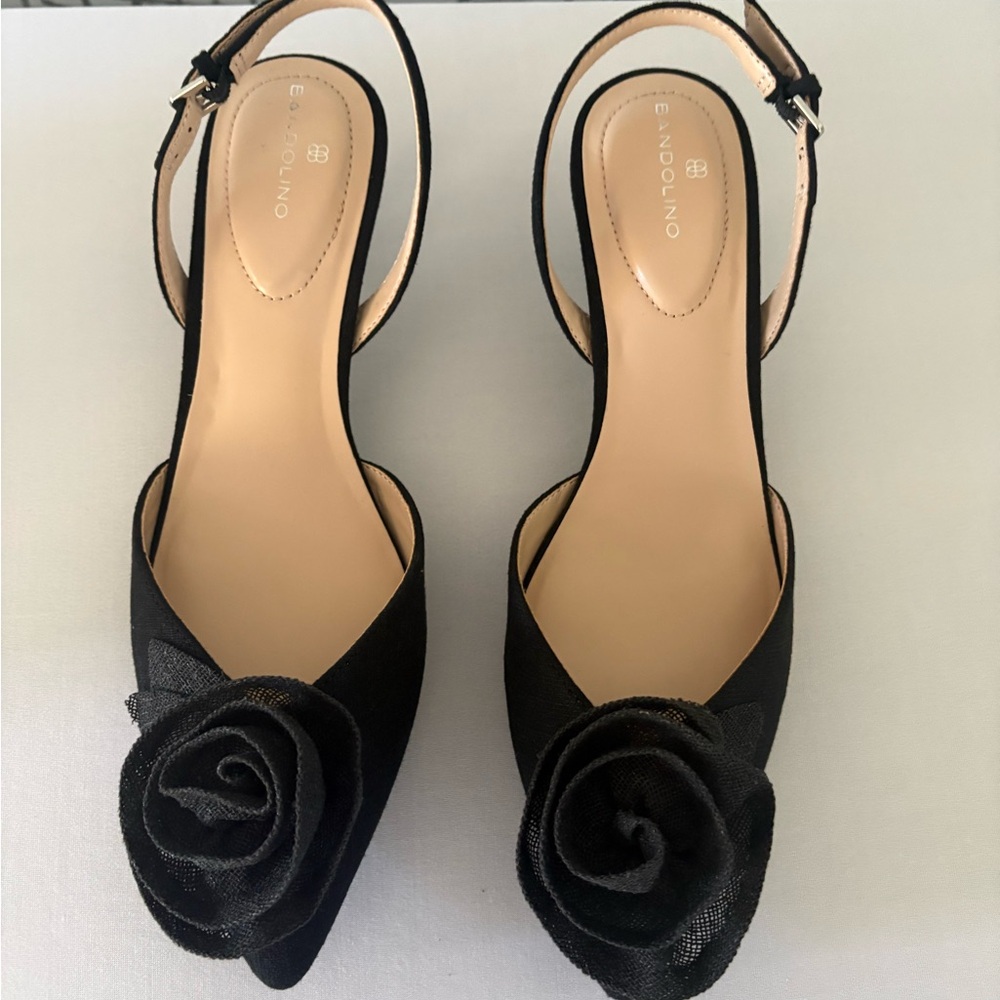 Bandolino Marette slingback sandal pointed toe, kitten heel, and rose detailing